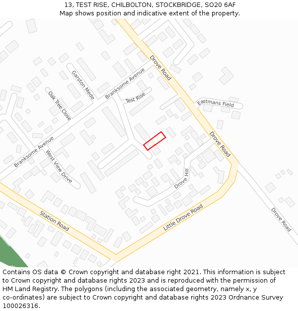 13, TEST RISE, CHILBOLTON, STOCKBRIDGE, SO20 6AF: Location map and indicative extent of plot