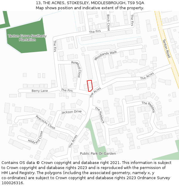 13, THE ACRES, STOKESLEY, MIDDLESBROUGH, TS9 5QA: Location map and indicative extent of plot