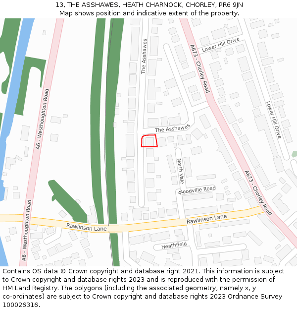 13, THE ASSHAWES, HEATH CHARNOCK, CHORLEY, PR6 9JN: Location map and indicative extent of plot