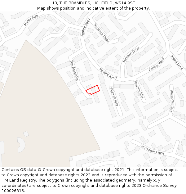 13, THE BRAMBLES, LICHFIELD, WS14 9SE: Location map and indicative extent of plot