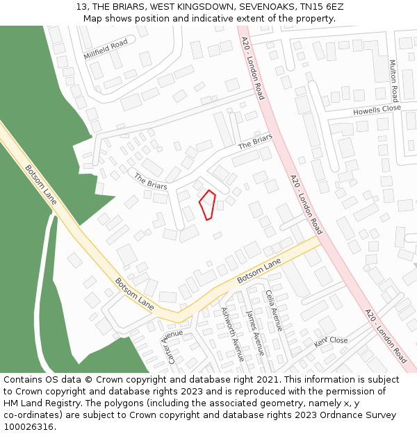 13, THE BRIARS, WEST KINGSDOWN, SEVENOAKS, TN15 6EZ: Location map and indicative extent of plot