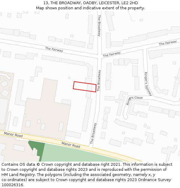 13, THE BROADWAY, OADBY, LEICESTER, LE2 2HD: Location map and indicative extent of plot