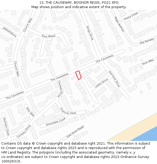 13, THE CAUSEWAY, BOGNOR REGIS, PO21 4PG: Location map and indicative extent of plot