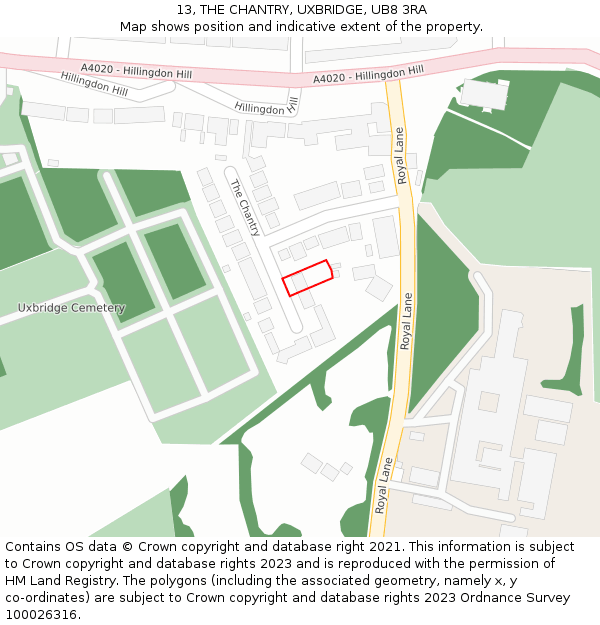 13, THE CHANTRY, UXBRIDGE, UB8 3RA: Location map and indicative extent of plot