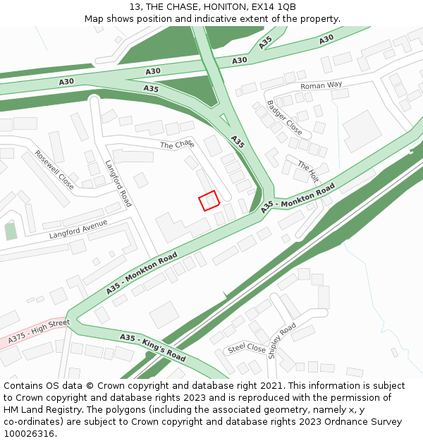 13, THE CHASE, HONITON, EX14 1QB: Location map and indicative extent of plot