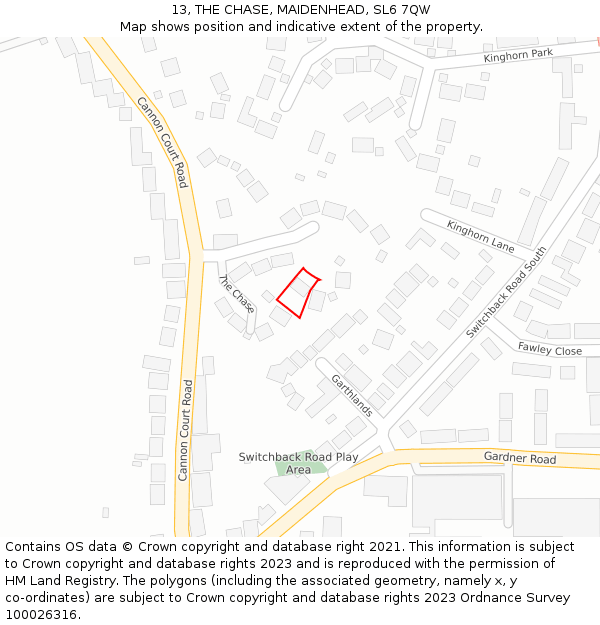 13, THE CHASE, MAIDENHEAD, SL6 7QW: Location map and indicative extent of plot
