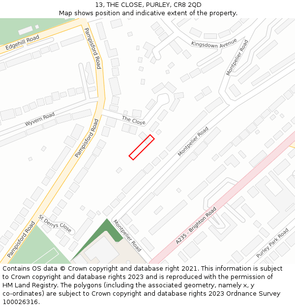 13, THE CLOSE, PURLEY, CR8 2QD: Location map and indicative extent of plot