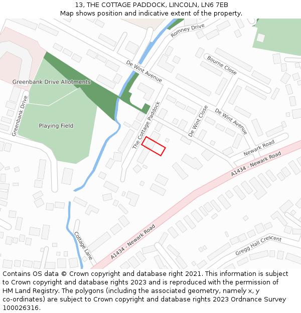 13, THE COTTAGE PADDOCK, LINCOLN, LN6 7EB: Location map and indicative extent of plot