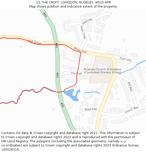 13, THE CROFT, LONGDON, RUGELEY, WS15 4PR: Location map and indicative extent of plot