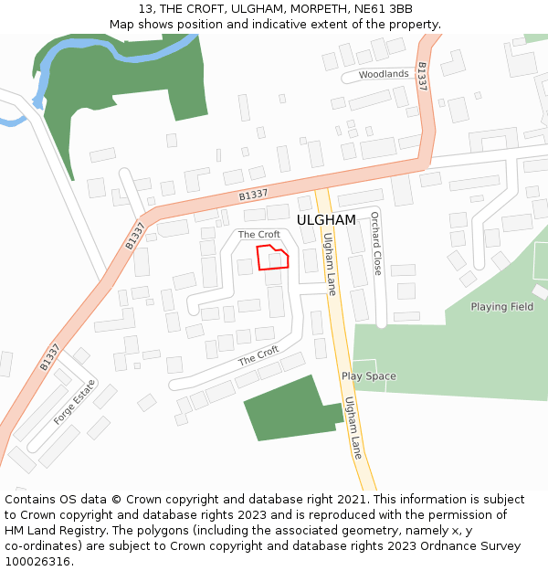 13, THE CROFT, ULGHAM, MORPETH, NE61 3BB: Location map and indicative extent of plot
