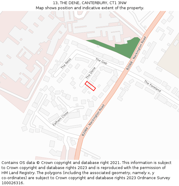 13, THE DENE, CANTERBURY, CT1 3NW: Location map and indicative extent of plot