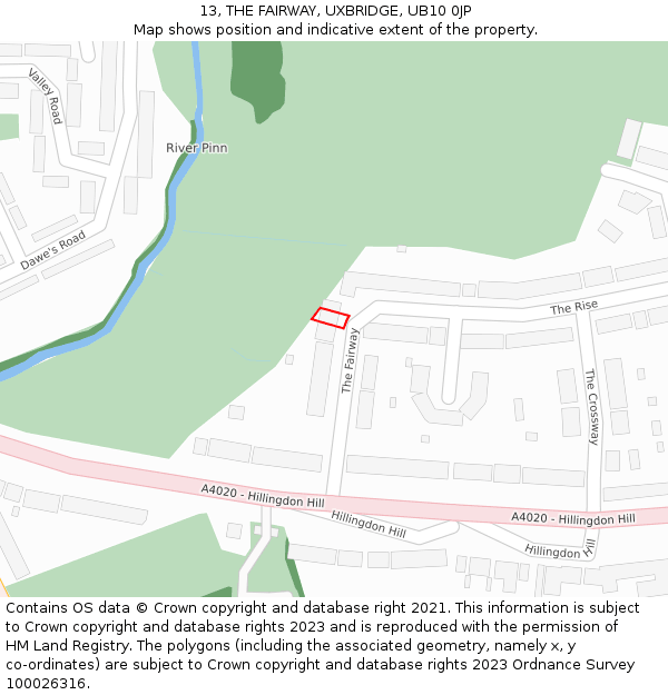 13, THE FAIRWAY, UXBRIDGE, UB10 0JP: Location map and indicative extent of plot