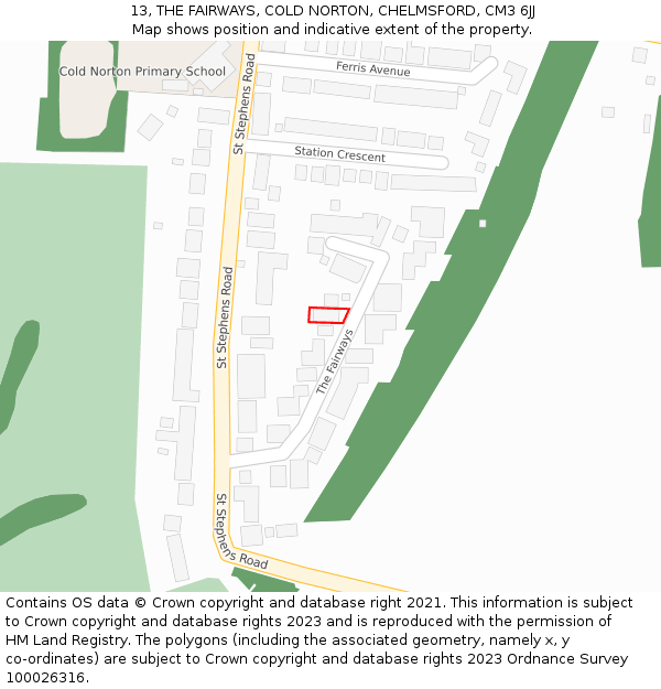 13, THE FAIRWAYS, COLD NORTON, CHELMSFORD, CM3 6JJ: Location map and indicative extent of plot