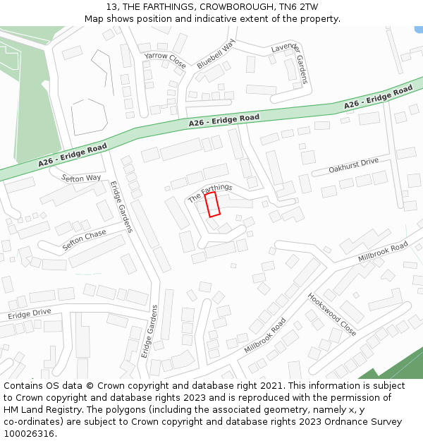 13, THE FARTHINGS, CROWBOROUGH, TN6 2TW: Location map and indicative extent of plot