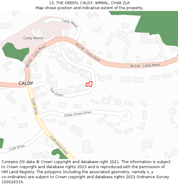 13, THE GREEN, CALDY, WIRRAL, CH48 2LA: Location map and indicative extent of plot