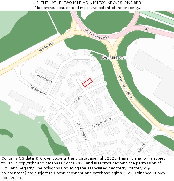 13, THE HYTHE, TWO MILE ASH, MILTON KEYNES, MK8 8PB: Location map and indicative extent of plot