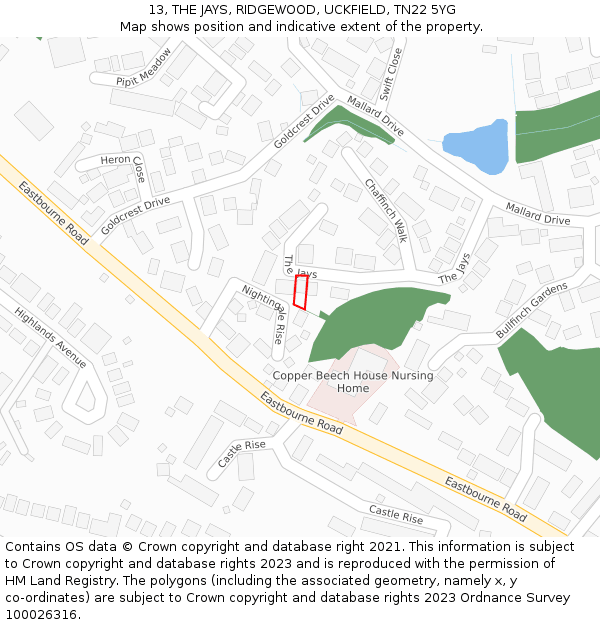 13, THE JAYS, RIDGEWOOD, UCKFIELD, TN22 5YG: Location map and indicative extent of plot