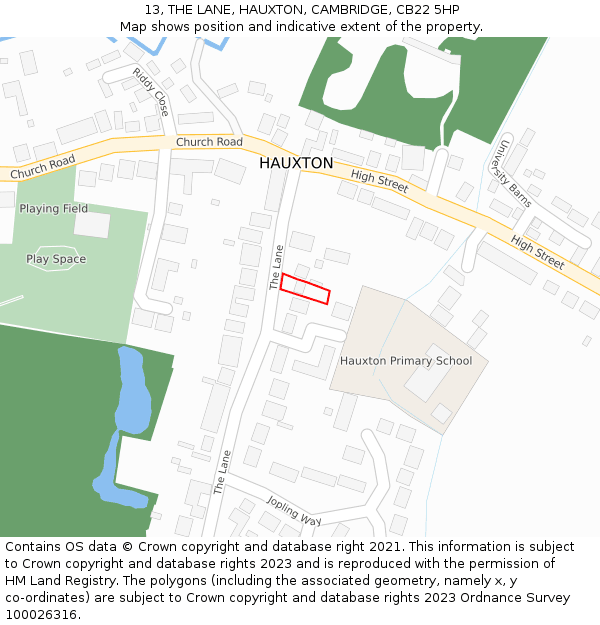 13, THE LANE, HAUXTON, CAMBRIDGE, CB22 5HP: Location map and indicative extent of plot