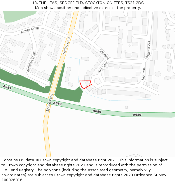 13, THE LEAS, SEDGEFIELD, STOCKTON-ON-TEES, TS21 2DS: Location map and indicative extent of plot