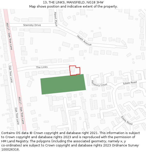 13, THE LINKS, MANSFIELD, NG18 3HW: Location map and indicative extent of plot