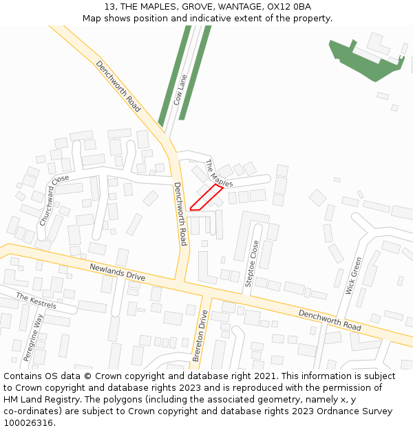 13, THE MAPLES, GROVE, WANTAGE, OX12 0BA: Location map and indicative extent of plot