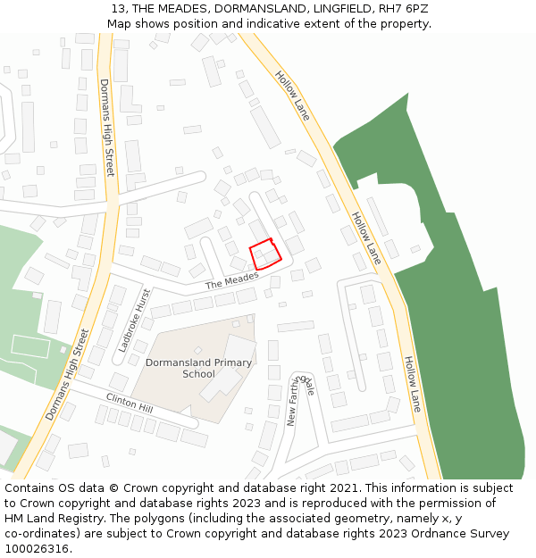 13, THE MEADES, DORMANSLAND, LINGFIELD, RH7 6PZ: Location map and indicative extent of plot