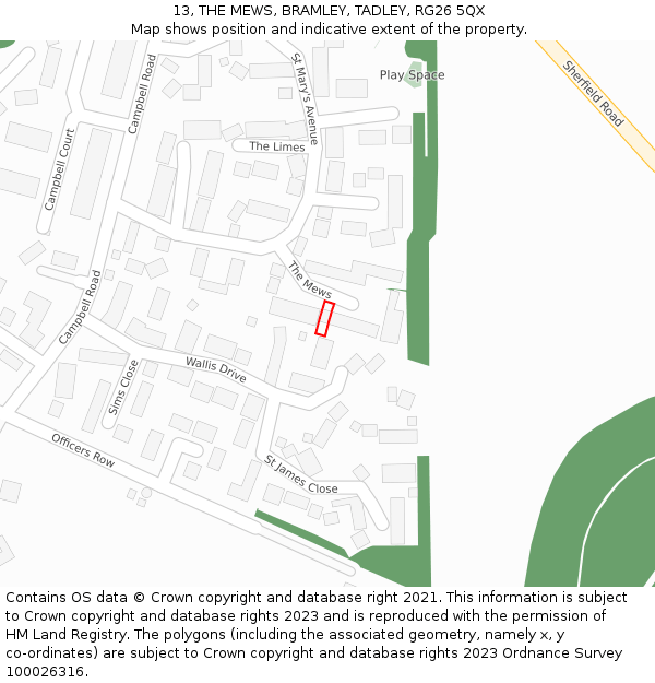 13, THE MEWS, BRAMLEY, TADLEY, RG26 5QX: Location map and indicative extent of plot