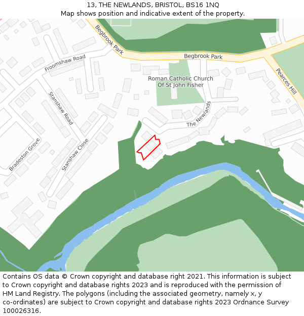 13, THE NEWLANDS, BRISTOL, BS16 1NQ: Location map and indicative extent of plot