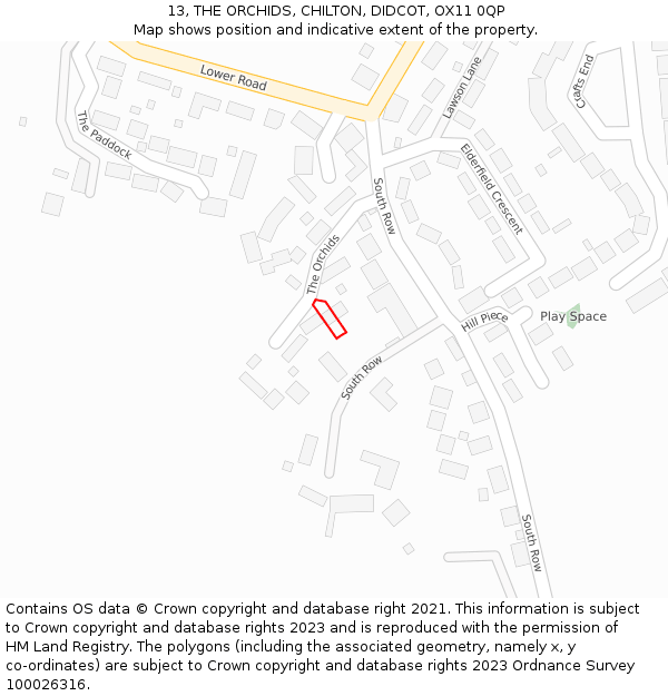 13, THE ORCHIDS, CHILTON, DIDCOT, OX11 0QP: Location map and indicative extent of plot