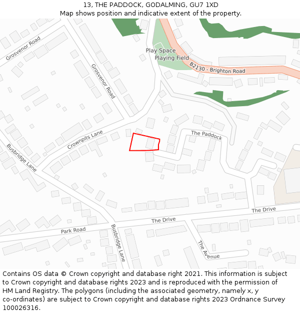 13, THE PADDOCK, GODALMING, GU7 1XD: Location map and indicative extent of plot