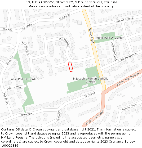 13, THE PADDOCK, STOKESLEY, MIDDLESBROUGH, TS9 5PN: Location map and indicative extent of plot