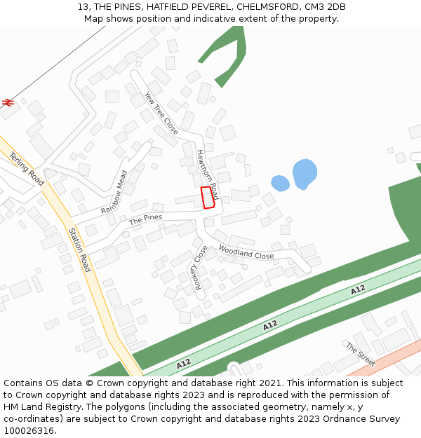 13, THE PINES, HATFIELD PEVEREL, CHELMSFORD, CM3 2DB: Location map and indicative extent of plot