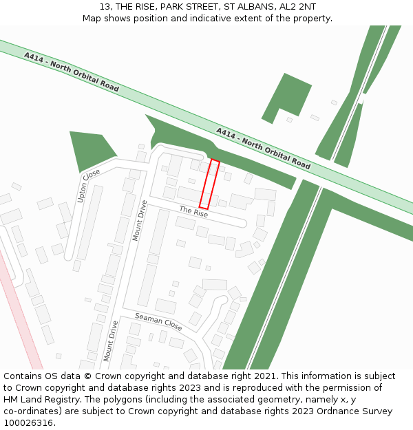 13, THE RISE, PARK STREET, ST ALBANS, AL2 2NT: Location map and indicative extent of plot