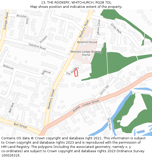 13, THE ROOKERY, WHITCHURCH, RG28 7DL: Location map and indicative extent of plot