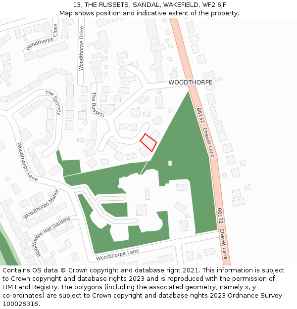 13, THE RUSSETS, SANDAL, WAKEFIELD, WF2 6JF: Location map and indicative extent of plot