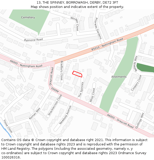 13, THE SPINNEY, BORROWASH, DERBY, DE72 3FT: Location map and indicative extent of plot