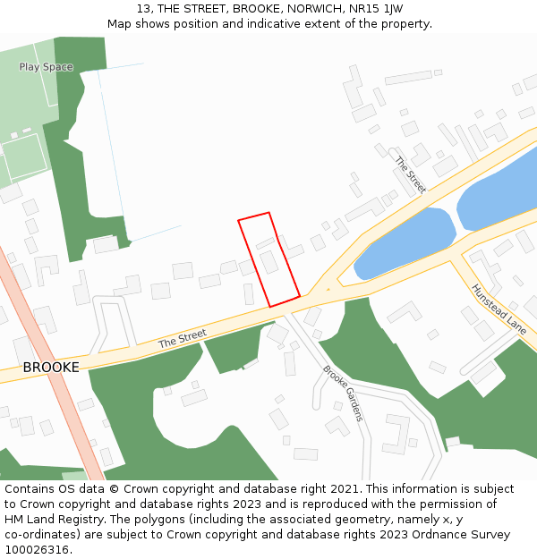 13, THE STREET, BROOKE, NORWICH, NR15 1JW: Location map and indicative extent of plot