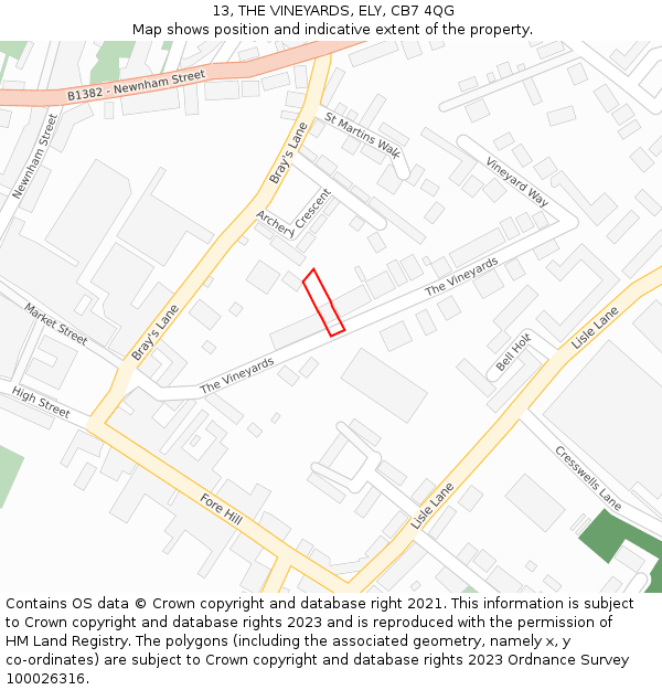 13, THE VINEYARDS, ELY, CB7 4QG: Location map and indicative extent of plot