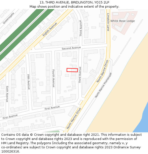 13, THIRD AVENUE, BRIDLINGTON, YO15 2LP: Location map and indicative extent of plot