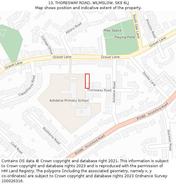 13, THORESWAY ROAD, WILMSLOW, SK9 6LJ: Location map and indicative extent of plot