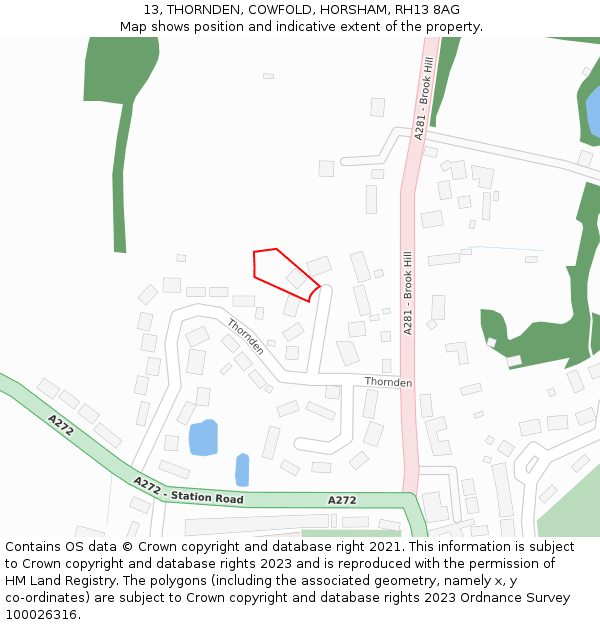 13, THORNDEN, COWFOLD, HORSHAM, RH13 8AG: Location map and indicative extent of plot