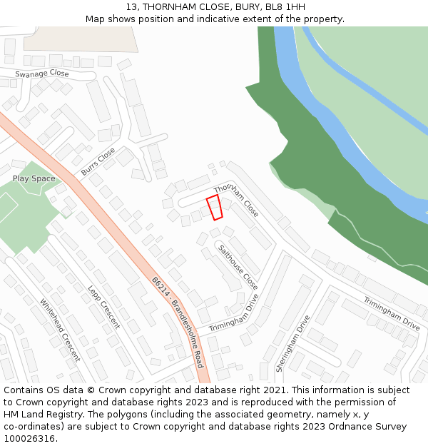 13, THORNHAM CLOSE, BURY, BL8 1HH: Location map and indicative extent of plot