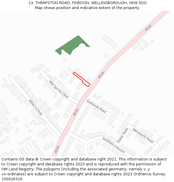 13, THRAPSTON ROAD, FINEDON, WELLINGBOROUGH, NN9 5DG: Location map and indicative extent of plot