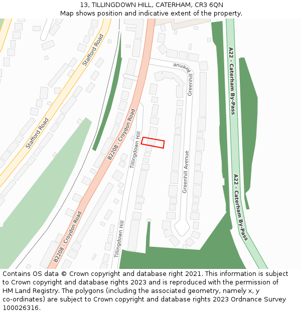 13, TILLINGDOWN HILL, CATERHAM, CR3 6QN: Location map and indicative extent of plot