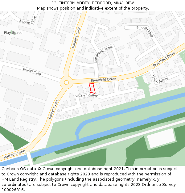 13, TINTERN ABBEY, BEDFORD, MK41 0RW: Location map and indicative extent of plot