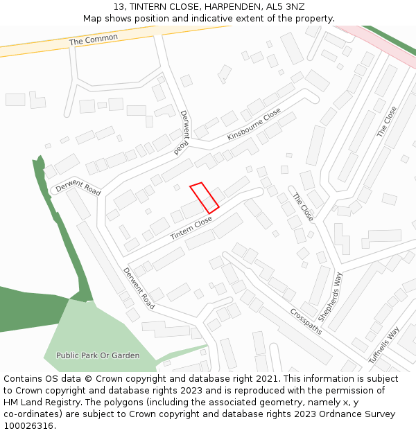 13, TINTERN CLOSE, HARPENDEN, AL5 3NZ: Location map and indicative extent of plot