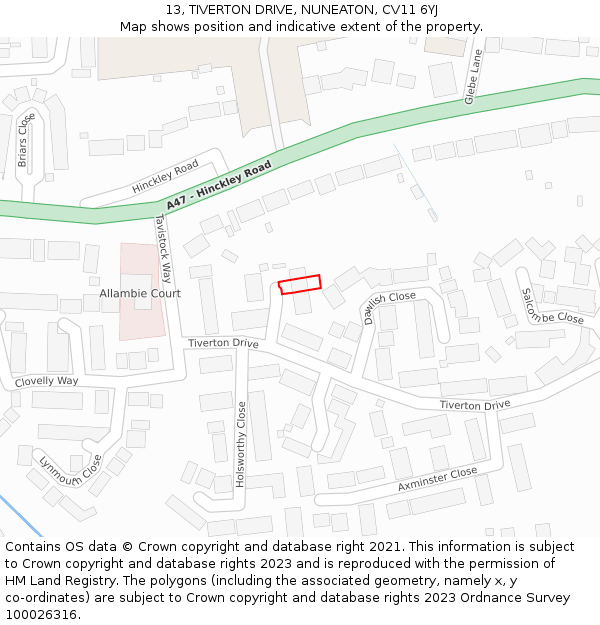 13, TIVERTON DRIVE, NUNEATON, CV11 6YJ: Location map and indicative extent of plot