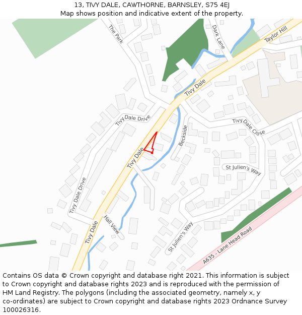 13, TIVY DALE, CAWTHORNE, BARNSLEY, S75 4EJ: Location map and indicative extent of plot