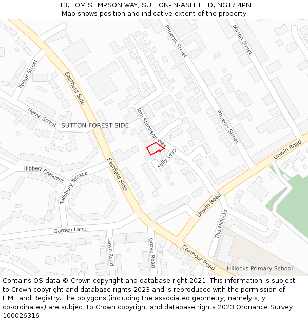 13, TOM STIMPSON WAY, SUTTON-IN-ASHFIELD, NG17 4PN: Location map and indicative extent of plot