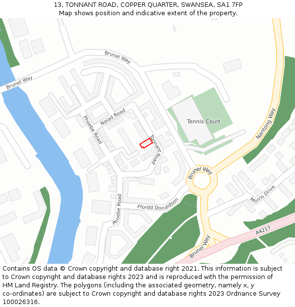 13, TONNANT ROAD, COPPER QUARTER, SWANSEA, SA1 7FP: Location map and indicative extent of plot